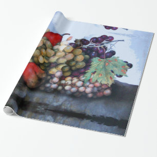 PAPEL DE REGALO FRUTAS DE TEMPORADA / GRAPAS Y PERLAS BLANCAS ROJA