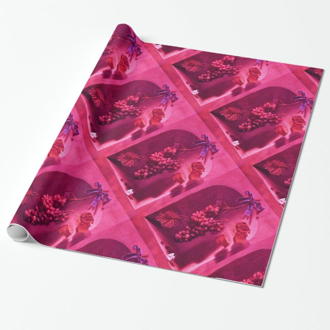 Papel De Regalo FRUTAS DE TEMPORADA - PROSPERIDAD Fuchsia Rosa Roj (Desenrollado)