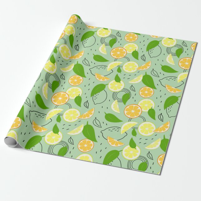 Papel De Regalo Frutas frescas de cítricos. (Desenrollado)