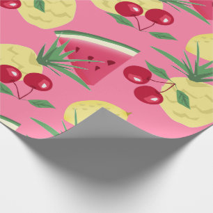 Papel De Regalo Frutas jugosas en un fondo rosado.