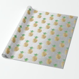 Papel De Regalo Frutas tropicales de menta dorada de piña de veran