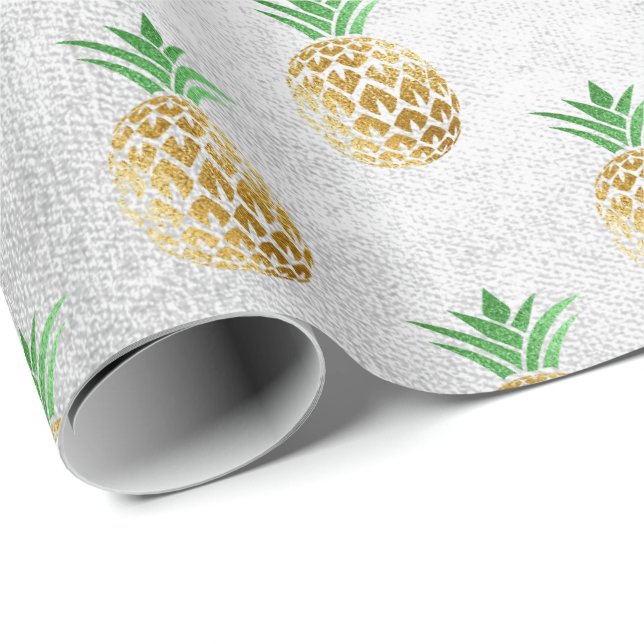 Papel De Regalo Frutas tropicales de menta dorada de piña de veran (Esquina del rollo)