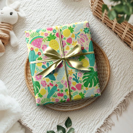 Papel De Regalo Frutas y Cactus Festival Tropical Amarillo Suave