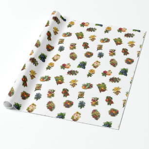 Papel De Regalo Frutas y flores de época