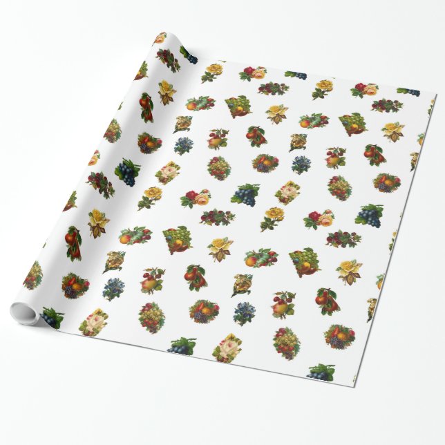 Papel De Regalo Frutas y flores de época (Desenrollado)