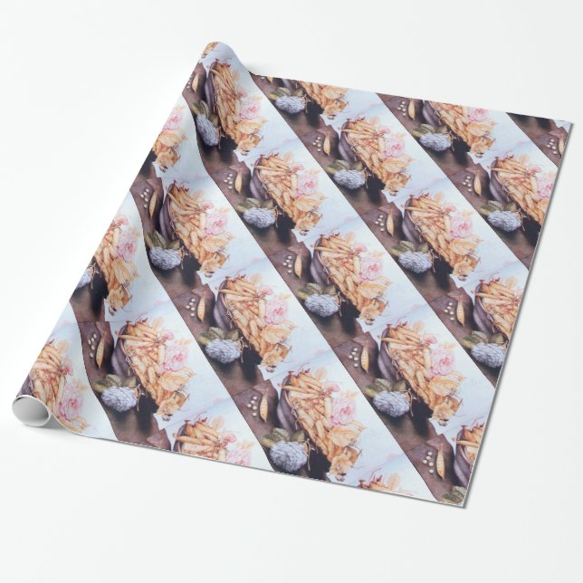 PAPEL DE REGALO FRUTAS Y FRUTOS DE TEMPORADA Y ROSAS (Desenrollado)