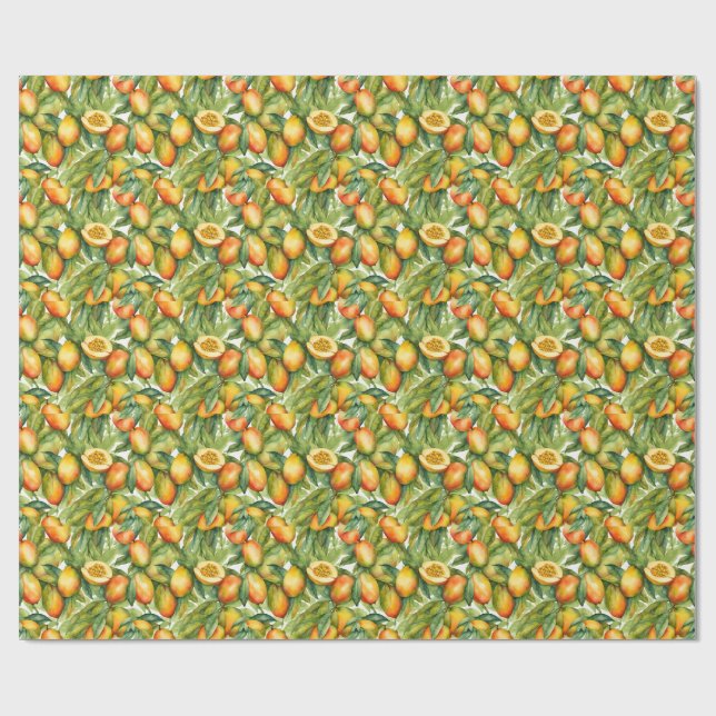 Papel De Regalo Frutas y hojas de mango  (Superficie plana)