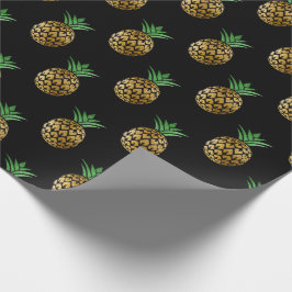 Papel De Regalo Fruto de piña de verano tropical oro negro verde