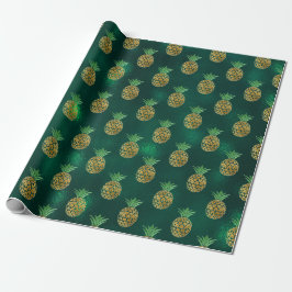Papel De Regalo Fruto de piña tropical oro vidrio verde profundo
