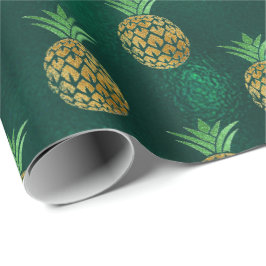 Papel De Regalo Fruto de piña tropical oro vidrio verde profundo