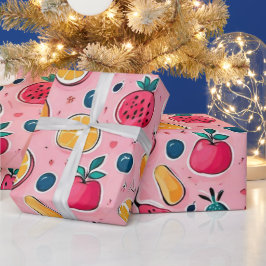 Papel De Regalo Frutos coloridos de decoración rosa