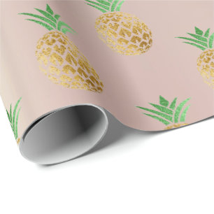 Papel De Regalo Frutos de menta dorada de piña de verano tropical