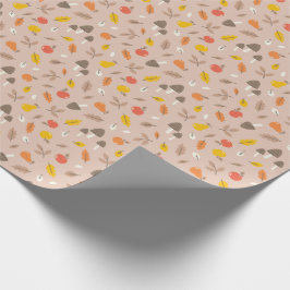 Papel De Regalo Frutos de otoño, setas y hojas marrón claro