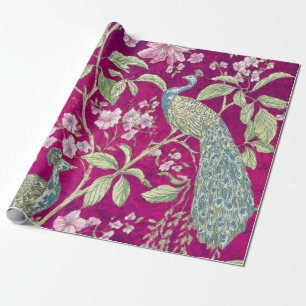 Papel De Regalo Fuchsia Chinoiserie pavo de pavo real desconexión 