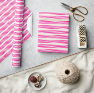 Papel De Regalo Fuchsia y beige cinco rayas