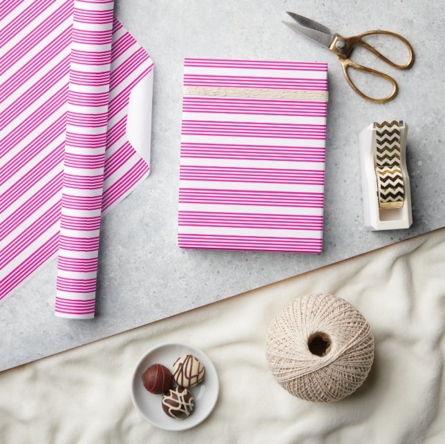 Papel De Regalo Fuchsia y cinco rayas blancas (Artesanía)