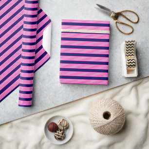 Papel De Regalo Fuchsia y cinco rayas blancas con azul