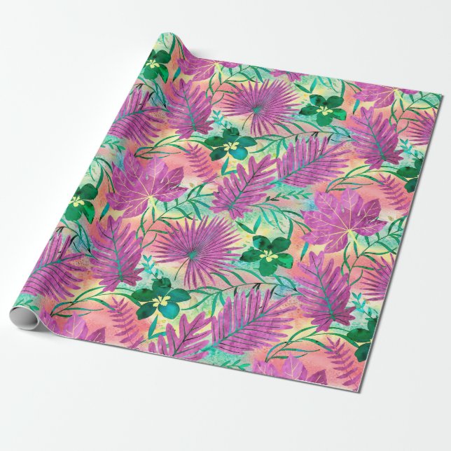 Papel De Regalo Fucsia tropical hawaiano del jardín de Nalani (Desenrollado)