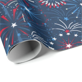 Papel De Regalo Fuegos artificiales azules del 4 de julio