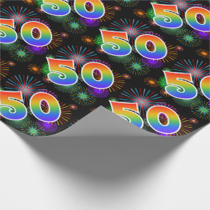 Papel De Regalo Fuegos Artificiales Coloridos + Patrón de Arcoíris
