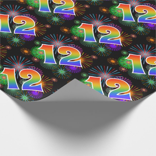 Papel De Regalo Fuegos Artificiales Coloridos + Patrón de Arcoíris (Esquina)