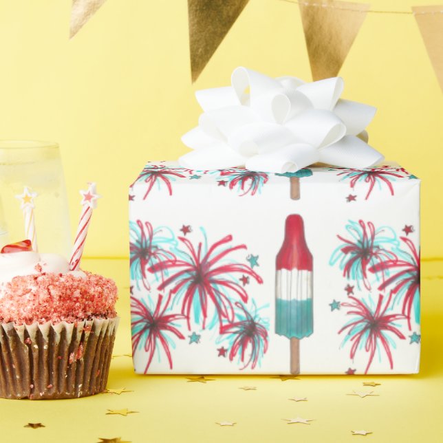 Papel De Regalo Fuegos artificiales del Pop Popsicle Patriótico de (Fiesta de cumpleaños )
