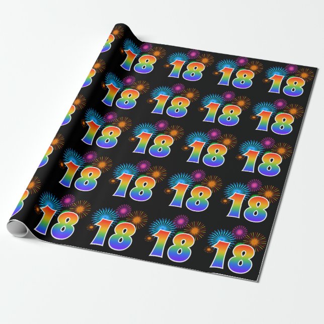 Papel De Regalo Fuegos artificiales divertidos + Patrón Arcoiris " (Desenrollado)