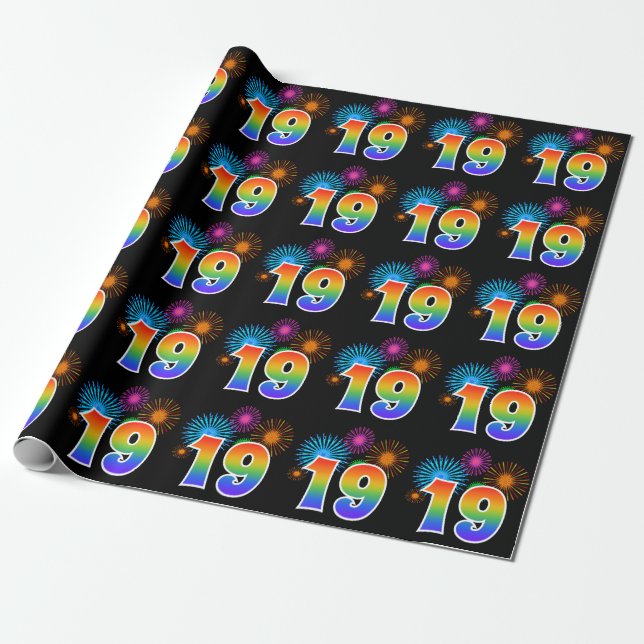 Papel De Regalo Fuegos artificiales divertidos + Patrón de arcoíri (Desenrollado)