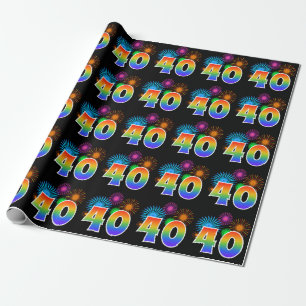 Papel De Regalo Fuegos artificiales divertidos + patrón de arcoíri