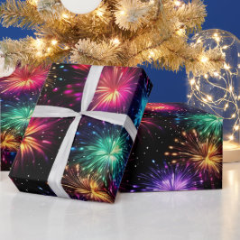 Papel De Regalo Fuegos artificiales elegantes de arcoíris sobre fo