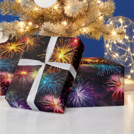 Papel De Regalo Fuegos artificiales elegantes de arcoíris sobre fo