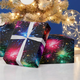 Papel De Regalo Fuegos artificiales elegantes de arcoíris sobre fo
