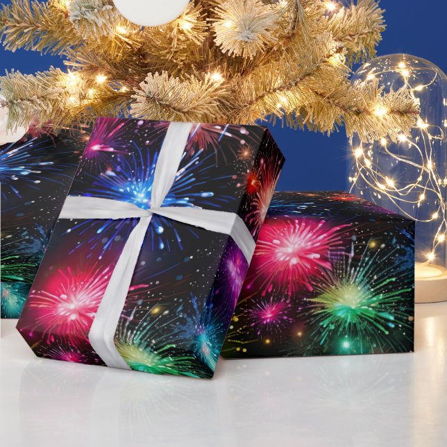 Papel De Regalo Fuegos artificiales elegantes de arcoíris sobre fo (Vacaciones)