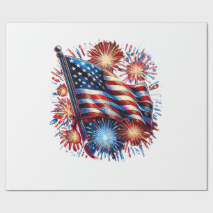 Papel De Regalo Fuegos Artificiales Patrióticos Bandera de EE. UU.