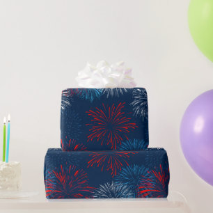 Papel De Regalo Fuegos artificiales rojos azules y blancos