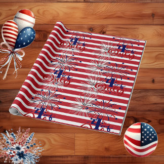 Papel De Regalo Fuegos artificiales Tiras Rojas 4 De Julio Día De