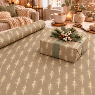 Papel De Regalo Fuerza Rústica Bosque de Pino Árbol Dorado