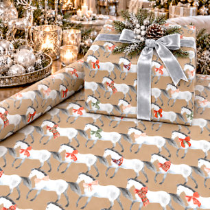 Papel De Regalo Fuerza rústica Caballos de Navidad blancos de invi