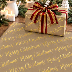 Papel De Regalo Fuerza Rústica Dorado Caligrafía Feliz Navidad L