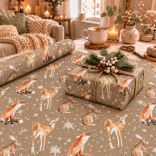 Papel De Regalo Fuerza Rústica Elegante Animales de Invierno Copos