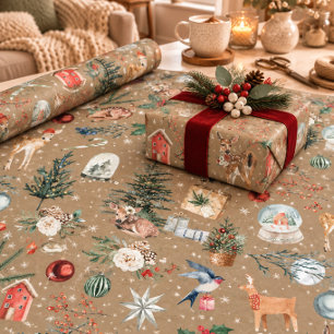 Papel De Regalo Fuerza Rústica Reno Nevado & Todo Navidad
