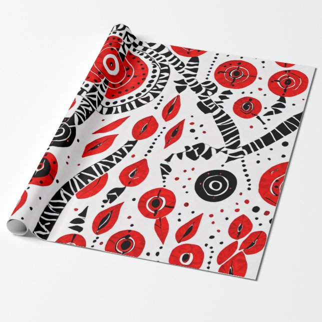 Papel De Regalo Fuerza tribal: rojo, negro y blanco (Desenrollado)