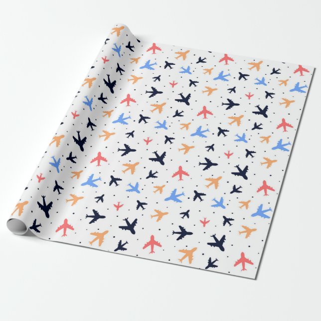 Papel De Regalo Fun Airplane Travel Pattern Colorful Jets (Desenrollado)