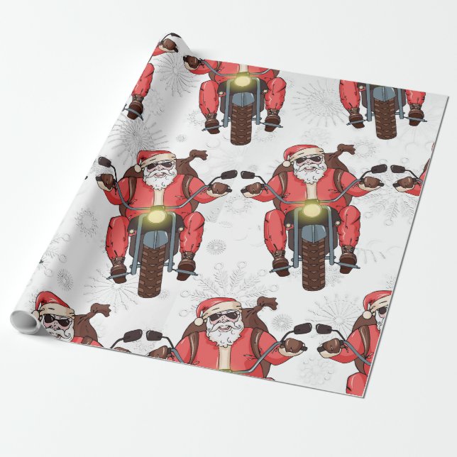Papel De Regalo Fun Biker Santa Snowflake (Desenrollado)