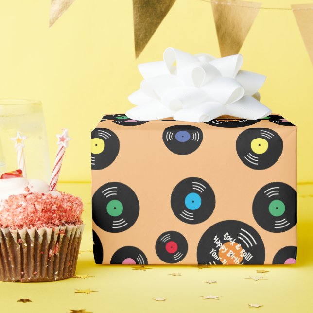 Papel De Regalo Fun black vinyl record rock & roll Cumpleaños (Fiesta de cumpleaños )