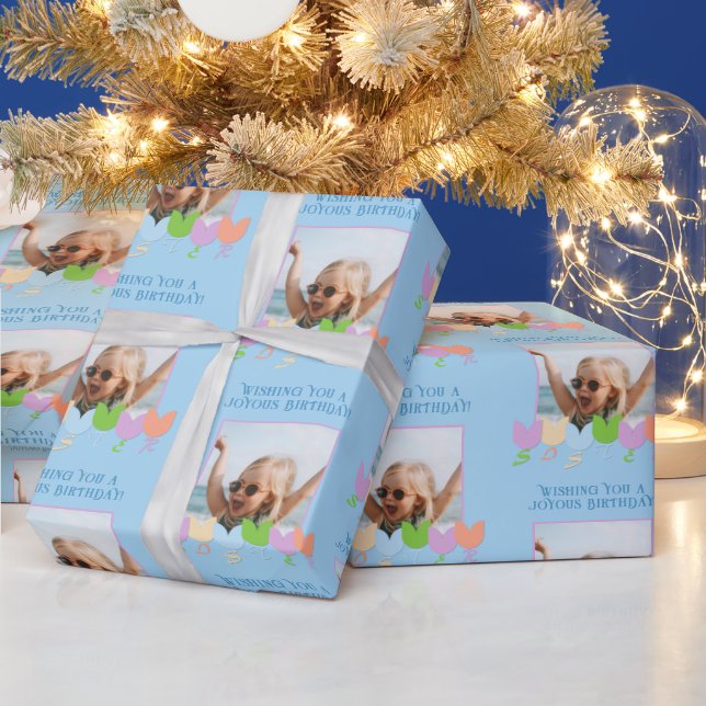 Papel De Regalo Fun Blue Birthday Foto personalizada Tulip Flowers (Vacaciones)