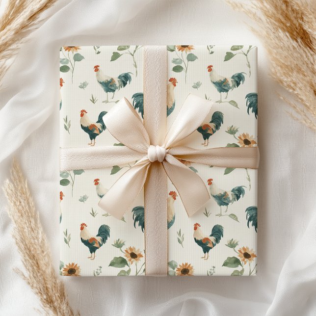 Papel De Regalo Fun Chicken Rooster Sunflower (Subido por el creador)