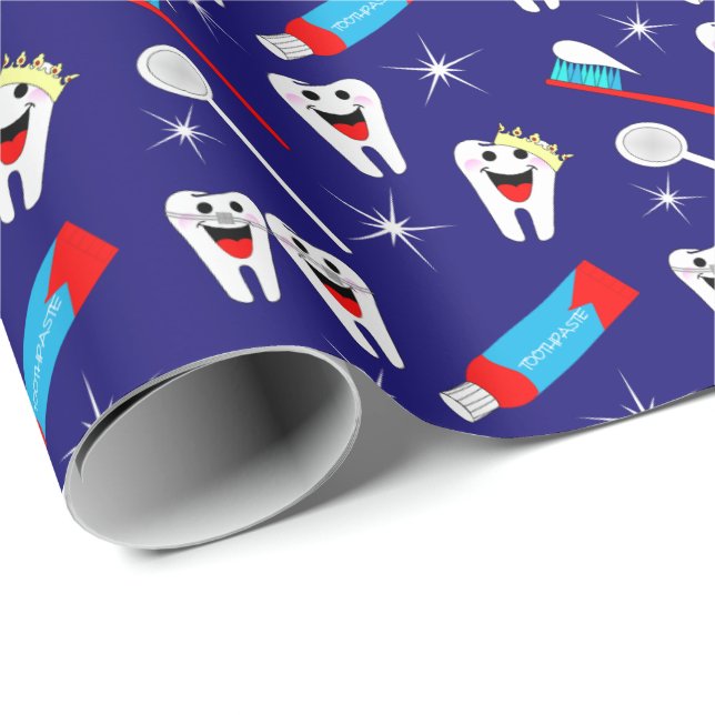 Papel De Regalo Fun Clínica Dental Dentista Personalizado Teeth Pa (Esquina del rollo)