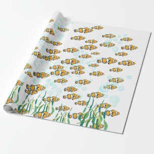 Papel De Regalo Fun Clowe Fish Naranja Burbujas azules blancas
