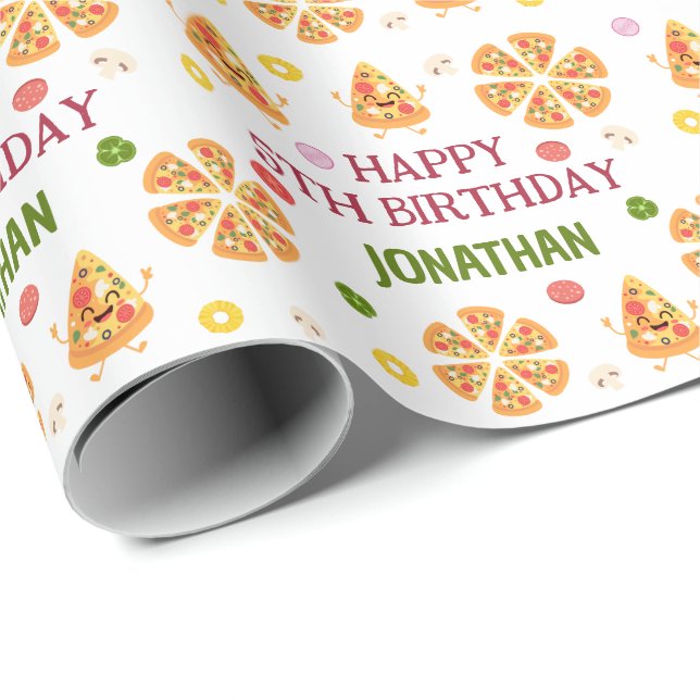 Papel De Regalo Fun Colorful Pizza Fiestas Niños Cumpleaños (Esquina del rollo)